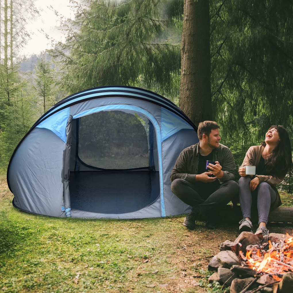Outsunny Cort de Camping Pop Up pentru 2 Persoane cu 2 Uși, 4 Ferestre și Înveliș Impermeabil, 263.5x220x123 cm, Verde | Aosom Romania