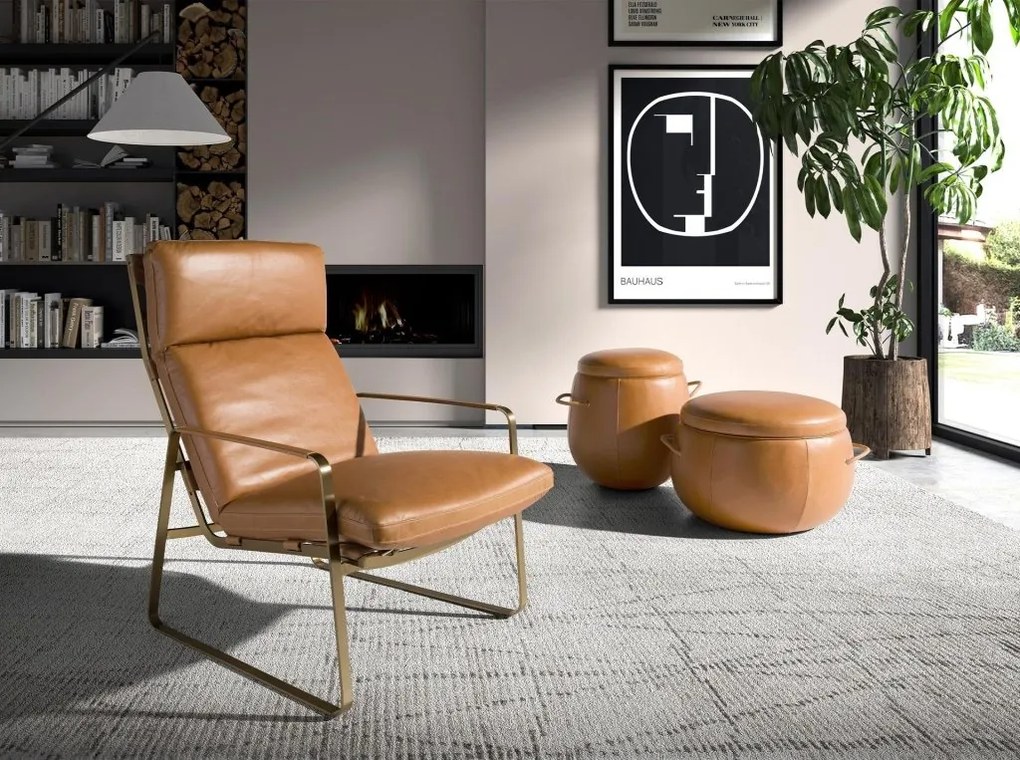 Taburete cu spatiu de depozitare LUX design italian Cowhide camel