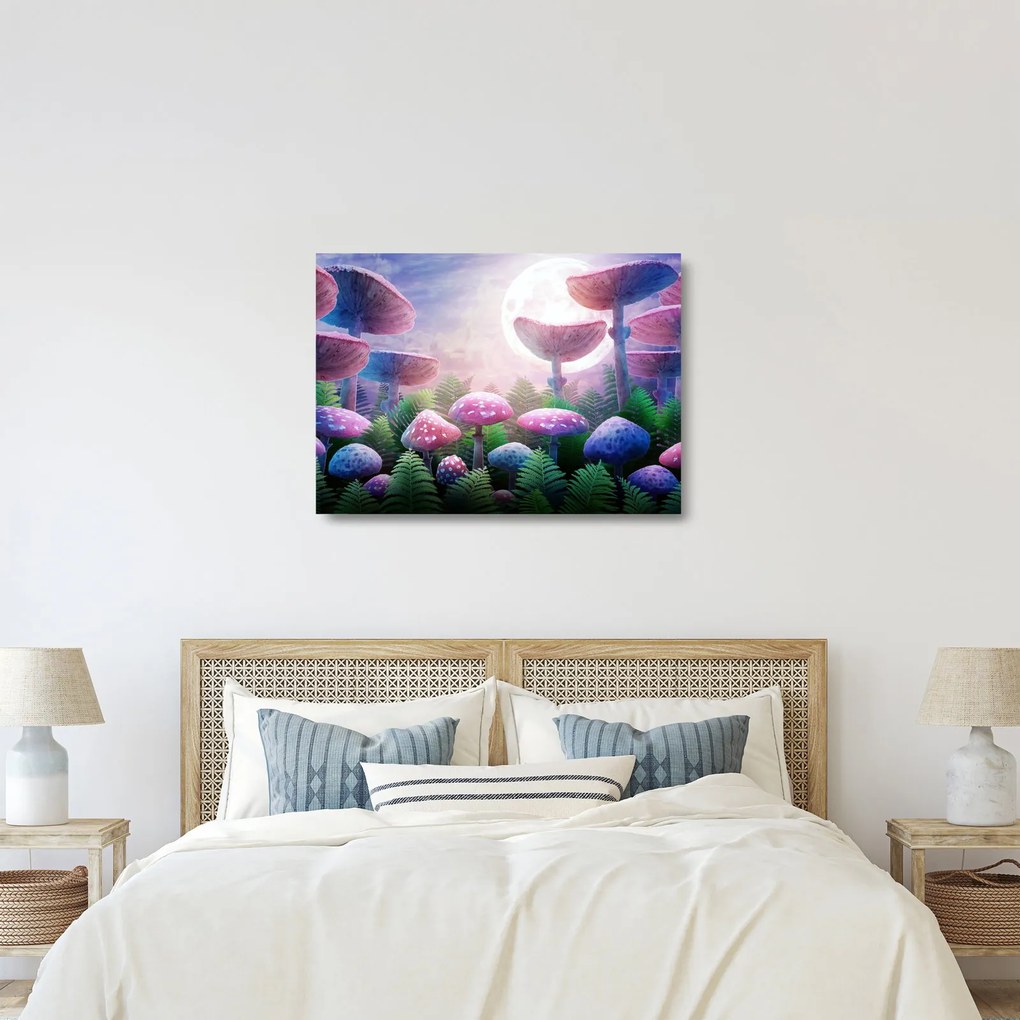 Tablou pe sticlă - Ciuperci sub lună plină (70x50 cm)