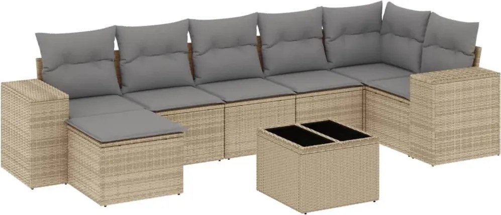 vidaXL Set canapele de grădină, 8 piese, cu perne, bej, poliratan