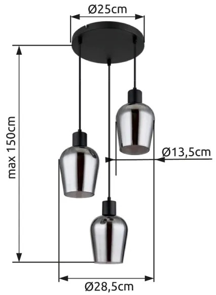 Lustră pe cablu Globo 15627-3 RYAN 3xE27/40W/230V