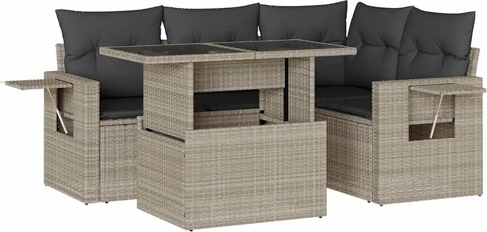 vidaXL Set canapele de grădină cu perne, 5 piese gri deschis poliratan