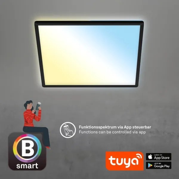 Briloner 7060-015 - Panou LED SLIM dimmabil, 22 W, 230 V, 42 x 42 cm, negru, Wi‑Fi Tuya + telecomandă