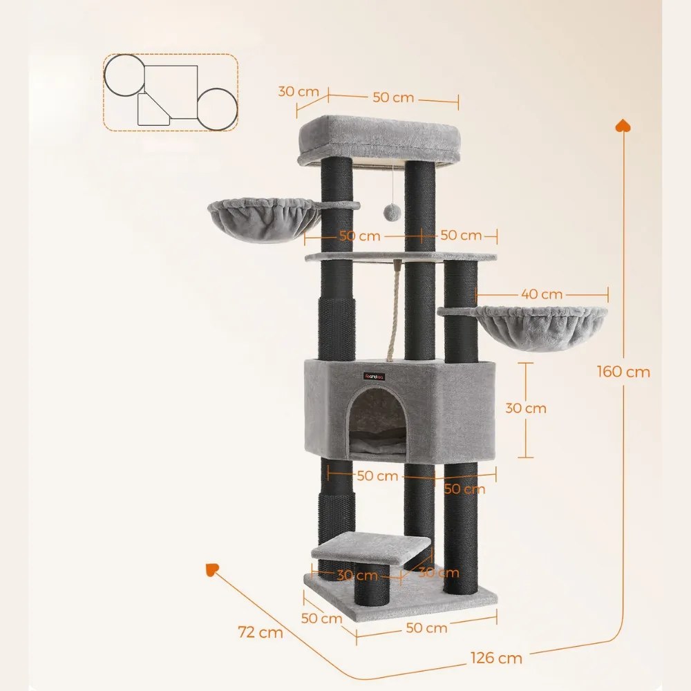 Copac pentru pisici ONYX, 50x50x160cm, gri/negru Feandrea