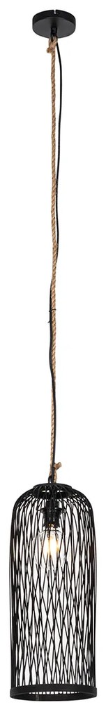 Lampă suspendată rustică pentru exterior din ratan negru 25 cm - Calamus