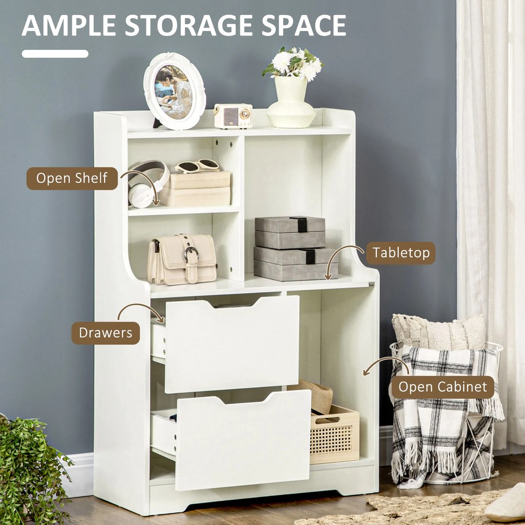 Dulap de camara HOMCOM din MDF cu 2 sertare si rafturi deschise pentru living si bucatarie | Aosom RO