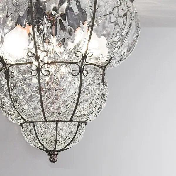 Plafonieră SIRU CLASSIC 3xE14/40W/230V d. 25 cm transparent/negru sticlă venețiană