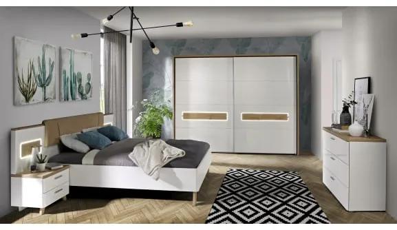 Dulap dormitor cu 2 usi culisante Olinda, Alb Si Stejar Artisan, 270 cm