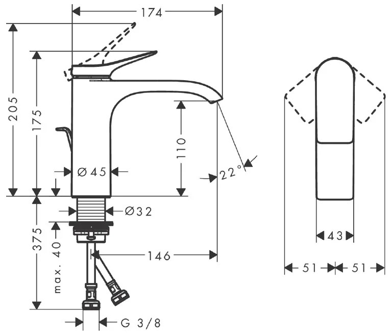 Baterie lavoar, Hansgrohe, Vivenis 110, negru mat