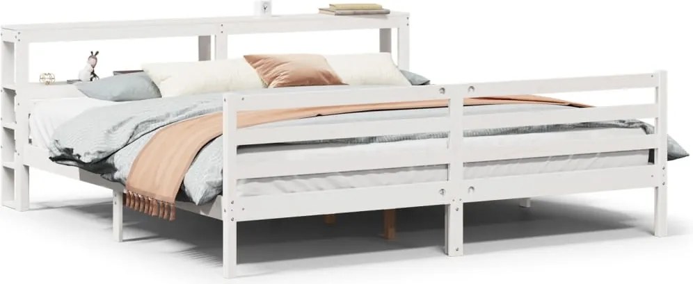 vidaXL Cadru de pat cu tăblie fără saltea, alb, 200x200 cm