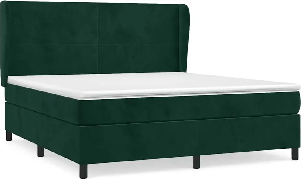 vidaXL Pat box spring cu saltea, verde închis, 160x200 cm, catifea