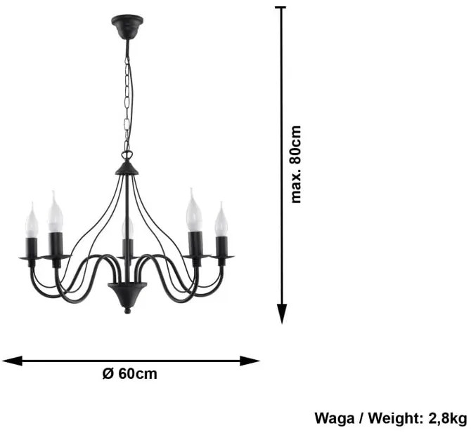 Lustră Sollux Floriano 5, negru