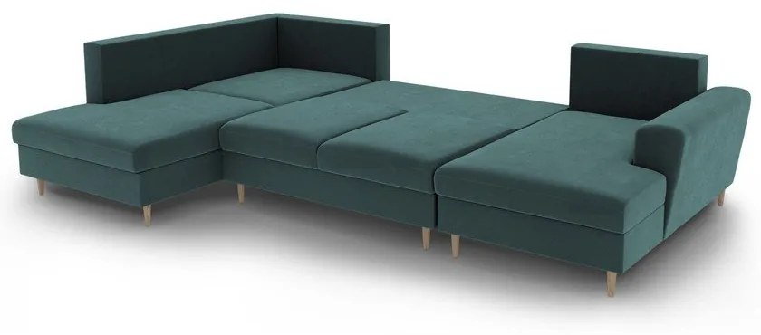 Colțar petrol extensibil, cu spațiu de depozitare cu tapițerie din catifea (cu colț pe partea stângă-în formă de "U") Kyoto – Cosmopolitan Design
