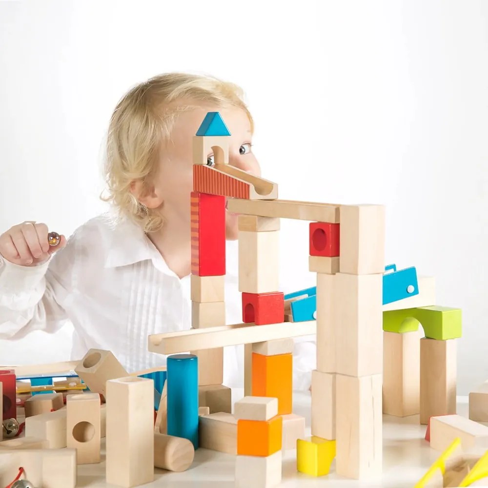 Pistă cu bile și cuburi din lemn Marble Run - Roba