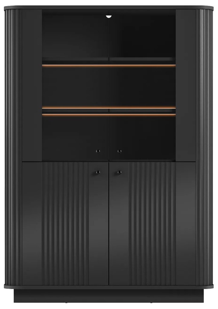 Vitrină Vesper 103 cm cu 4 uși - negru / mânere negre