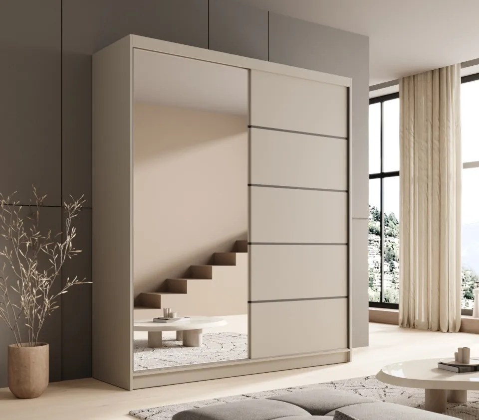 Dulap cu usi glisante si oglinda, 180x58x215 cm, Nico 180, ADRK Furniture (Culoare: Casmir / Casmir)