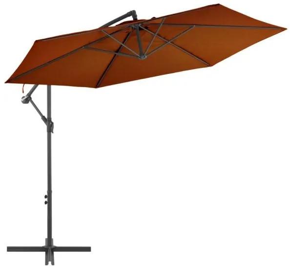 Umbrelă suspendată cu stâlp din aluminiu, cărămiziu, 300 cm