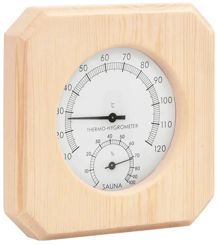 Set 2 in 1 higrotermograf si clepsidra de sauna, lemn masiv pin