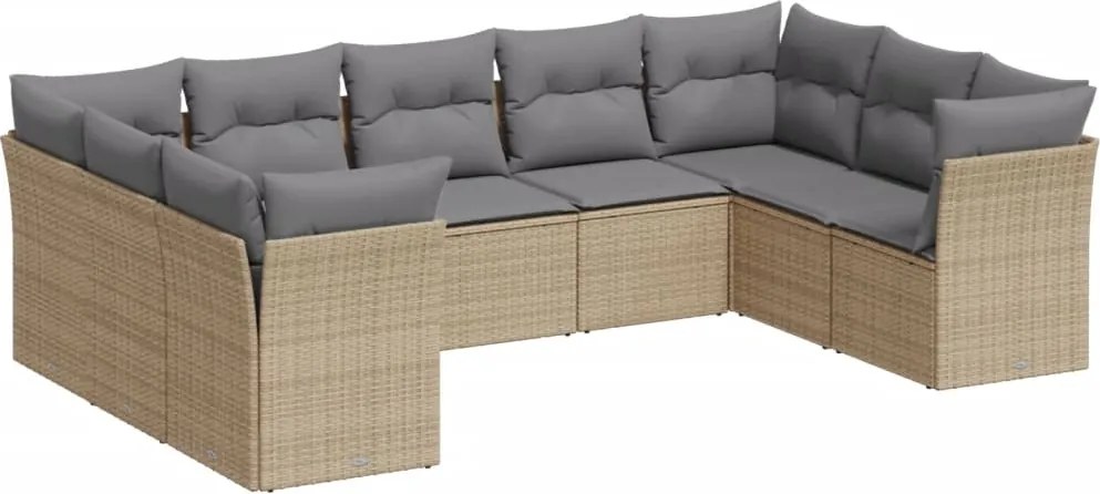 vidaXL Set canapele de grădină, 9 piese, cu perne, bej, poliratan