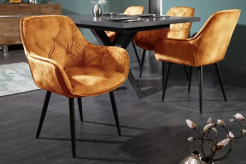 Neînvins Scaun de design Milano catifea galben mustar