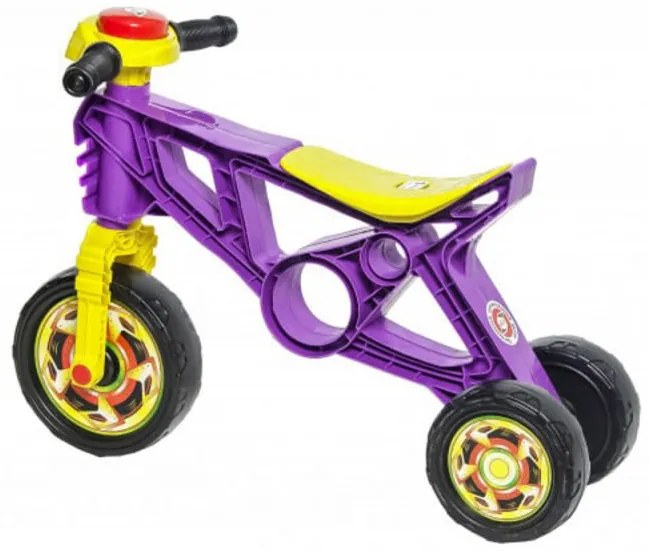 Motocicleta cu functie de trotineta fara pedale pentru copii NOVOKIDS™ EVO Balance Bike, Cu claxon, Maxim 30 Kg, 3 roti, Stabilitate mare, Mov