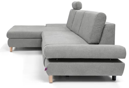 Colțar extensibil AVESTA, tapițat, cu spațiu de depozitare, formă L, stânga, gri