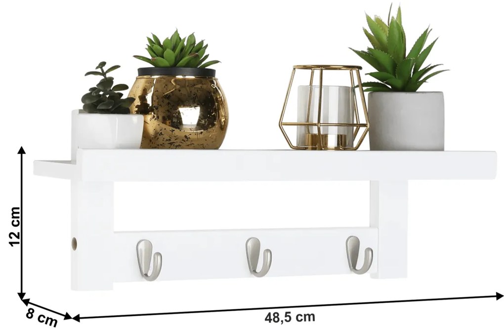 Etajeră Joda 2, bambus, albă, 48,5 x 8 x 12 cm