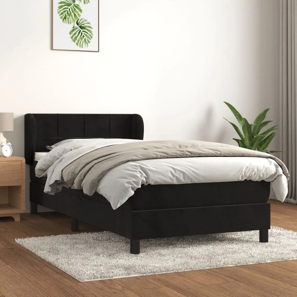 3127471 vidaXL Pat box spring cu saltea, negru, 90x200 cm, catifea