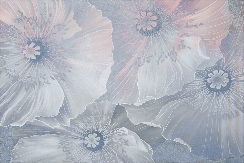 Tablou - Flori albastre pe perete (90x60 cm)