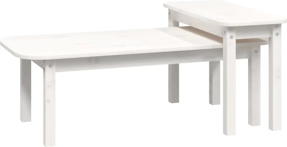 vidaXL Set măsuțe de cafea, 2 piese, alb, lemn masiv de pin