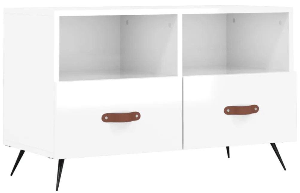 vidaXL Comodă TV, alb extralucios, 80x36x50 cm, lemn prelucrat
