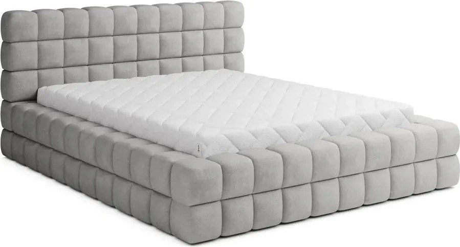 Pat matrimonial gri tapițat cu spațiu de depozitare cu somieră 140x200 cm Dizzle – ELTAP