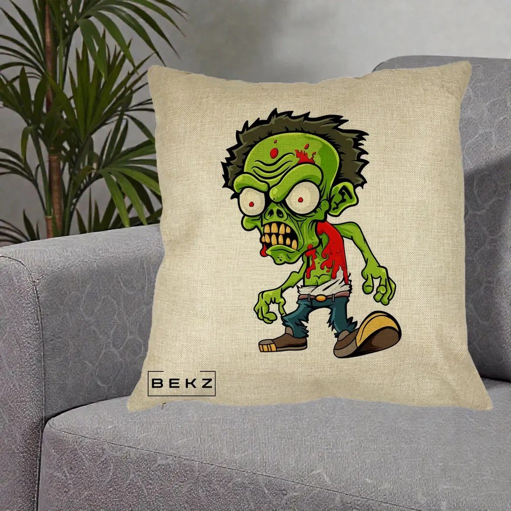 Perna Decorativa Zombie Halloween, 40x40 cm, Crem, Husa Detasabila, Perna Inclusa, BEKZ®