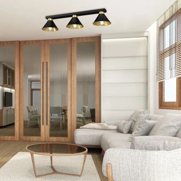 Plafonieră DEMET 3xE27/60W/230V neagră/aurie