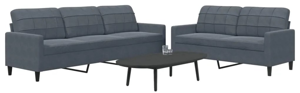 vidaXL Set de canapele cu perne, 2 piese, gri închis, catifea