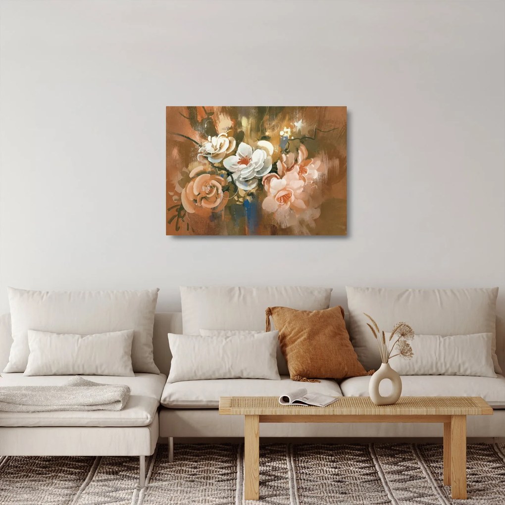 Tablou pe sticlă - Buchet de flori pictat (70x50 cm)