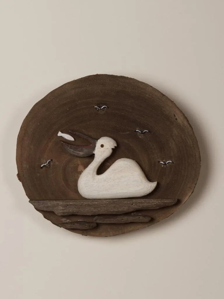 Decoratiune de perete, din lemn de Paulownia, Pelican