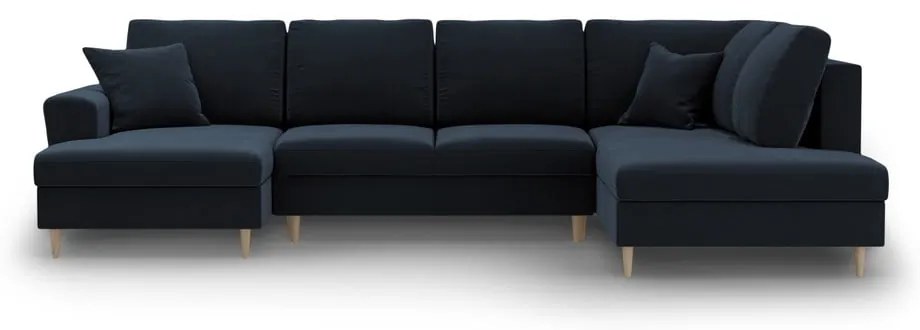 Colțar albastru închis extensibil, cu spațiu de depozitare cu tapițerie din catifea (cu colț pe partea dreaptă-în formă de "U") Kyoto – Cosmopolitan Design