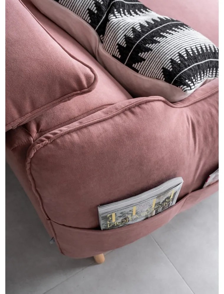 Colțar roz deschis extensibil cu tapițerie din catifea (cu colț pe partea dreaptă) Sweet Harmony – Miuform