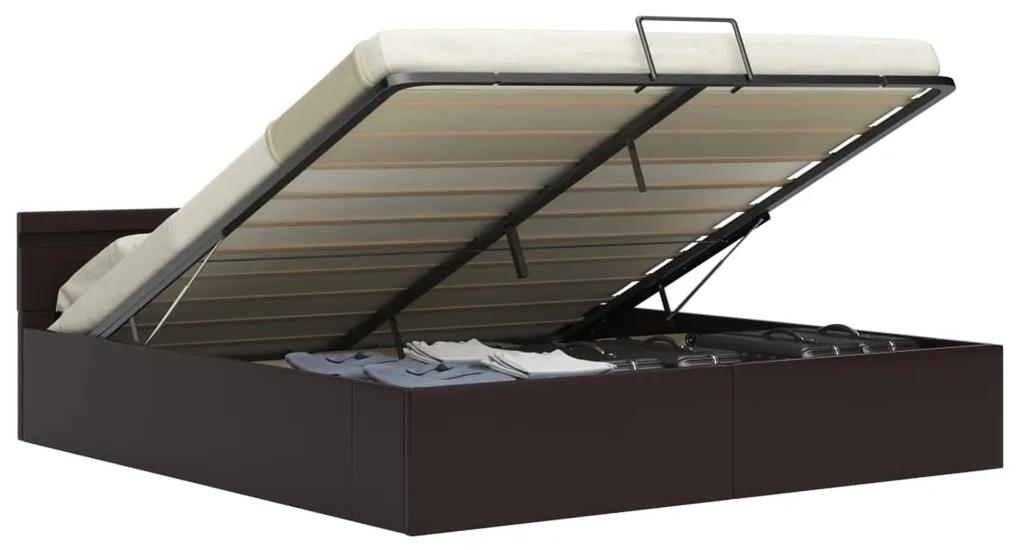 285557 vidaXL Cadru pat hidraulic cu ladă LED gri 180x200 cm piele ecologică