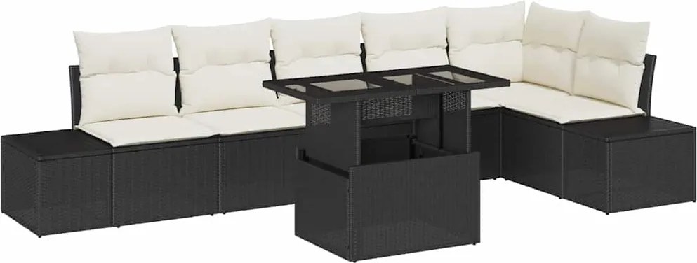 vidaXL Set de canapele pentru grădină cu pernă 7 pcs Negru poliratan