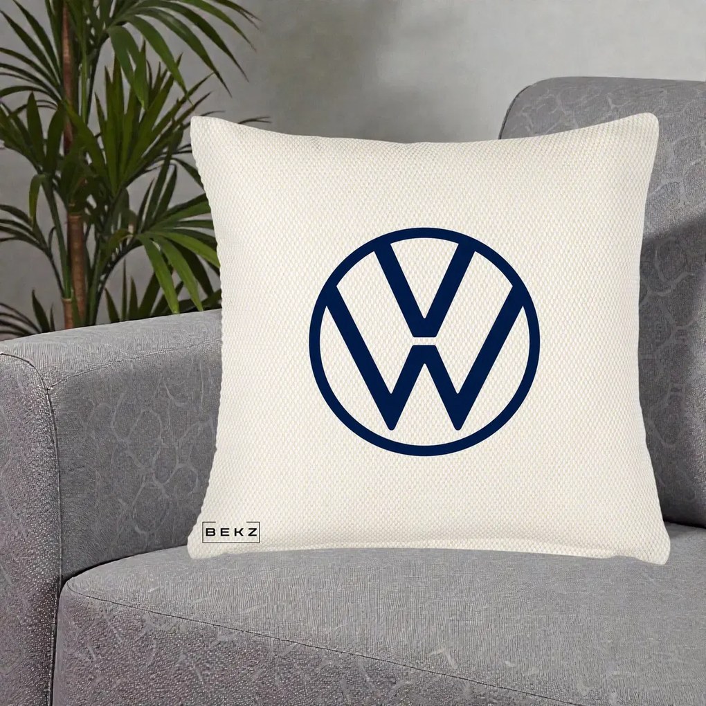 Perna Personalizata cu emblema Volkswagen, 40x40 cm, Crem Reliefat, Husa Detasabila, Perna Inclusa, BEKZ®
