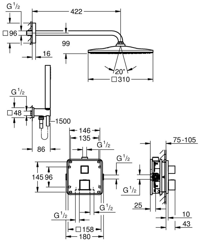 Grohe Precision Cube set de dus ascuns cu termostat da crom 34879000