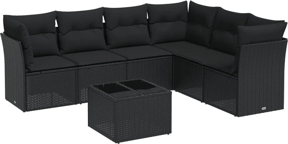 vidaXL Set canapele de grădină cu perne, 7 piese, negru, poliratan