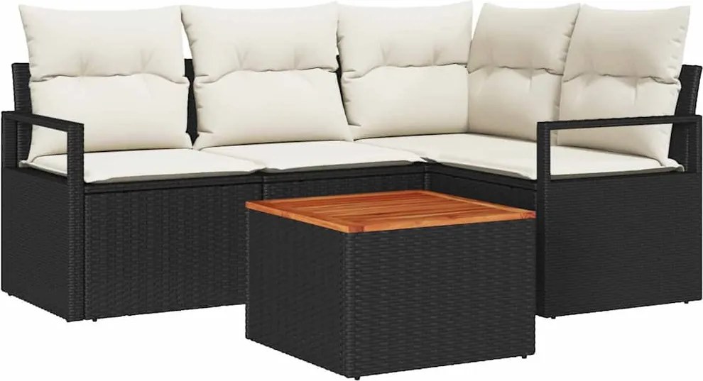 vidaXL Set de canapele pentru grădină 5 pcs Negru și Crem poliratan