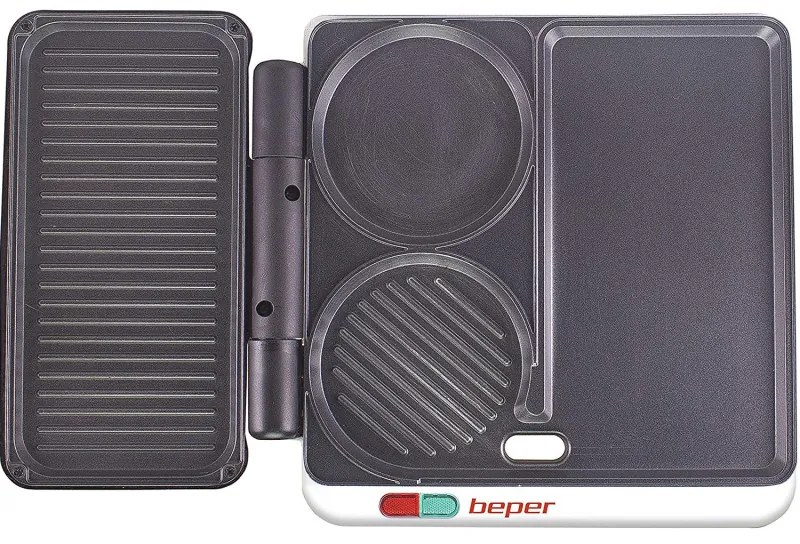 Gratar electric multifunctional Beper P101CUD500 4в1, 1000 W, 4 zone de gatit, Acoperire antiaderenta, Rosu