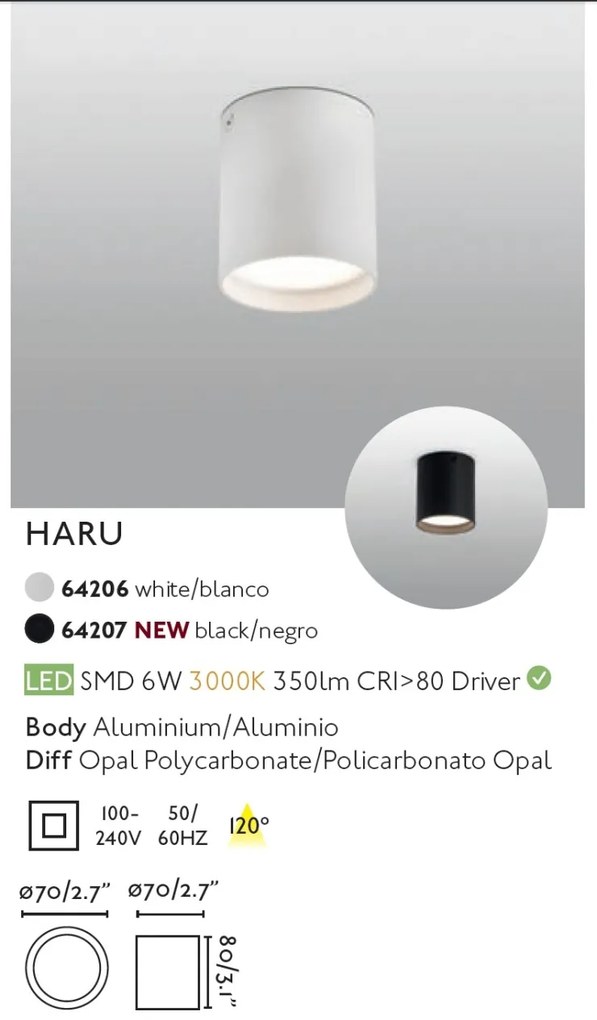Spot LED aplicat plafon design modern HARU negru