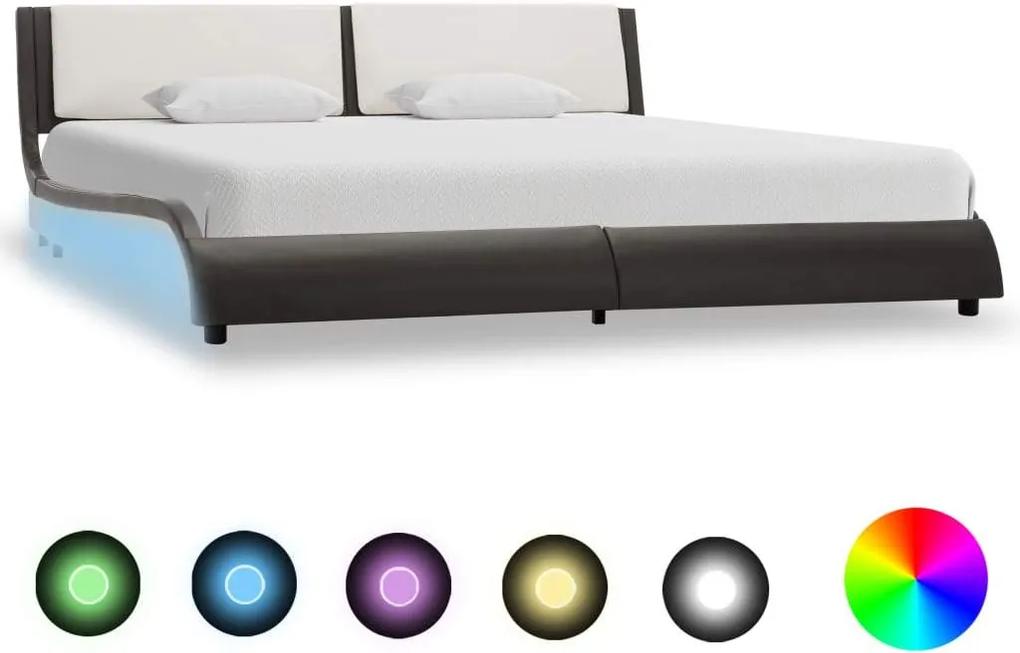 Cadru de pat cu LED, gri si alb, 180x200 cm, piele ecologica
