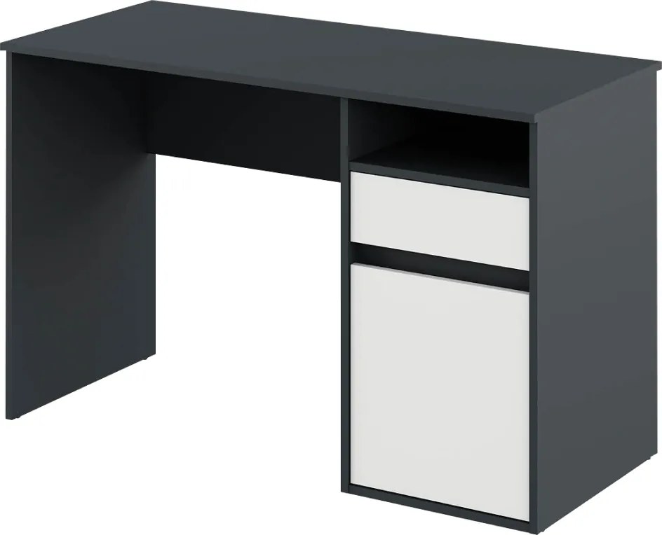 Birou BILI NEW, gri grafit/alb, DTD laminat, 120x53x76 cm