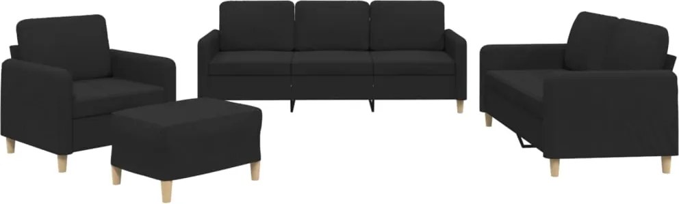 vidaXL Set de canapele cu perne, 4 piese, negru, textil